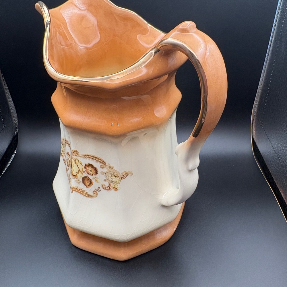 Vintage Imperial Pottery W/ Floral Transferware & 22k Gold Trim Ceramic Pitcher - Picture 5 of 15